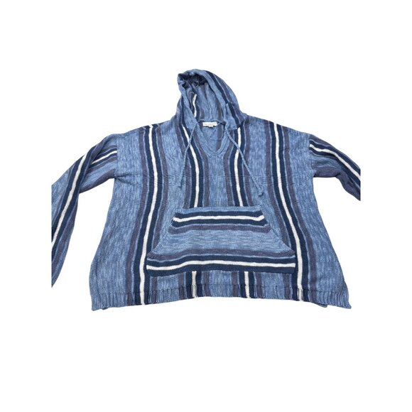 Lucky Brand Blue Striped Baja Hoodie M/M Cotton Blend Pullover With Front Pocket - Picture 7 of 11